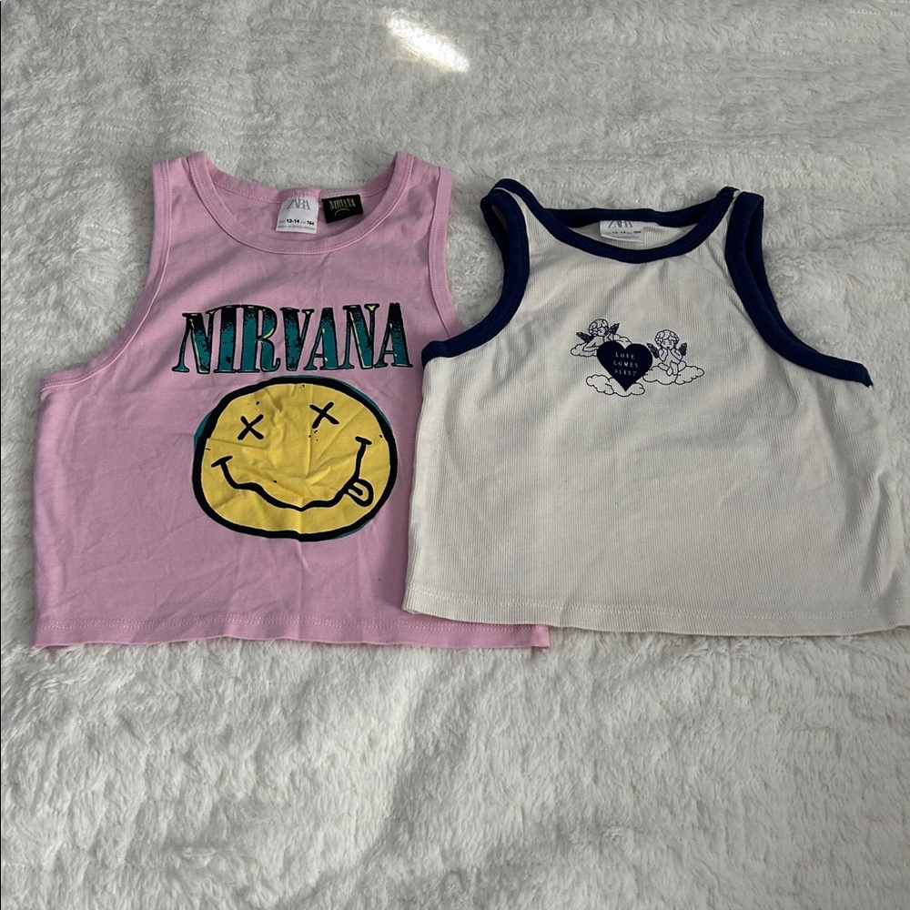 Kids Pink Nirvana Crop Top and White Tank Top Set size 13/14